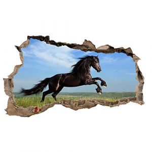Finest-Folia Sticker Mural 3D Tatouage Mural Autocollant Mural Animaux Perc&eacute;e Auto-Adh&eacute;sif H 60 x L 100 cm Chambre Salon (WL34 Horse Friese) (Finest-Folia, neuf)
