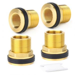 ERGAOBOY 4 pi&egrave;ces raccord de cloison en Laiton pour r&eacute;servoir d'eau, 1/2" BSP m&acirc;le - 3/8" BSP Femelle Raccord filet&eacute; avec 2 Joints en Caoutchouc pour citernes pluviales, Aquariums, baignoires (ZHIDE-FR, neuf)