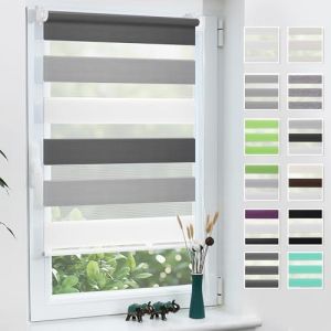 Grandekor Store Enrouleur Jour Nuit de Double Tissu, Store Jour et Nuit sans Perçage, Accessoires d'installation Inclus pour Fenêtre ou Porte, 55l x 130L cm, Blanc-Gris-Anthracite (DecoWarm, neuf)