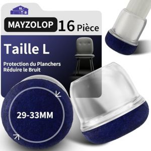 MAYZOLOP 16 Pi&egrave;ces Protection Pied de Chaise, &Phi;29-33 mm Transparent Rond de Protege pour Pieds de Chaise avec Bleu Marine Feutre, Pieds de Chaise, Embout de Chaise, Pas de Rayures, Pas de Bruit (MAYZOLOP-FR, neuf)
