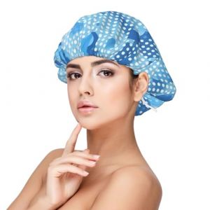 BREAUX Bonnet de nuit bleu &agrave; pois pour protection des cheveux, bonnet de nuit pour femme et homme, bonnet de nuit en satin doux avec bande &eacute;lastique, noir, taille unique (zldxd0068, neuf)