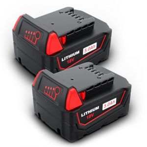 HTongD Batterie de Rechange pour Milwaukee M18 18v : 5Ah Li-ION Batterie d'outil pour Milwaukee M18 - Compatible M18B XC 48-11-1850 48-11-1820 48-11-1860 48-11-1815 (2-pièces) (HTongD, neuf)