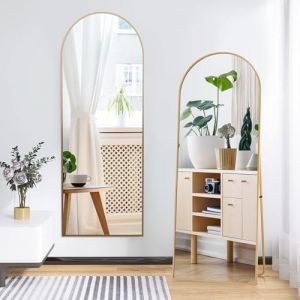 KeepGoon Miroir Complet bomb&eacute; avec Coins arrondis, Miroir sur Pied, &agrave; Suspendre, Debout ou adoss&eacute;, pour Chambre &agrave; Coucher, dor&eacute; - Rond, 164 x 54 cm (libingshuai, neuf)