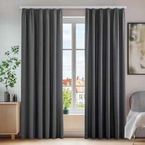 Deconovo Lot de 2 Rideaux Thermique Anti Froids avec Galon fronceur, Opaques, Protection Acoustique, 140x 220 cm (Hauteur x Largeur) Gris foncé (Deconovo-Home, neuf)
