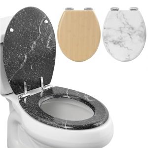 Navaris Abattant WC Standard - Lunette de Toilettes WC Universelle 42 x 35,8 x 5,6 cm en MDF Design Aspect marbre - Siège Cuvette Toilette (SX-Commerce, neuf)
