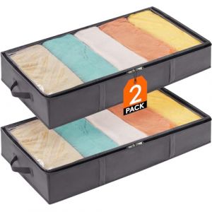 Lifewit Sac Rangement sous Lit avec 4 Poign&eacute;es Renforc&eacute;es, Grande Boite Rangement Vetement Pliable, Housse Couette pour V&ecirc;tements, Draps, Chaussures, Gris, 90 x 48 x 15 cm, 65 L, Lot de 2 (Lifewit Home FR, neuf)