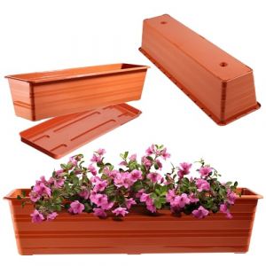 KADAX Jardini&egrave;re 60 cm avec soucoupes, en terre cuite, pot de balcon en plastique, jardini&egrave;re r&eacute;sistante aux intemp&eacute;ries, pot de fleurs, jardini&egrave;re pour balustrade pour fleurs, herbes (KADAX, neuf)