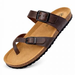 GONKOS&reg;, Sandales Tongs en cuir, Semelle int&eacute;rieure anatomique en li&egrave;ge, Cuir v&eacute;ritable, Li&egrave;ge naturel, Boucle r&eacute;glable, Tongs unisexe, Sandales de qualit&eacute; fabriqu&eacute;es en Espagne, Marron Taille 43 (NATUARTE, neuf)