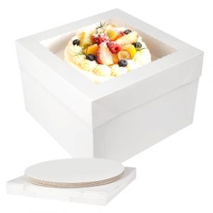 Nuangoo 5 pi&egrave;ces Boite Gateau,bo&icirc;te &agrave; g&acirc;teaux, Boite Transport Gateau, Boite Gateau Carton avec fen&ecirc;tre, pour g&acirc;teaux, desserts, p&acirc;tisseries, beignets et biscuits (12x12x8inch) (XUHE B-COMERCE S.R.L., neuf)