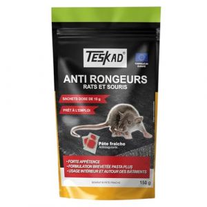 TESKAD – Souricide raticide - Pâte fraîche sans parfum - Prête à l'utilisation, pour un usage domestique – Formule Naturelle – Emballage de 10 sachets x 15g - Total 150g (Parasitox, neuf)