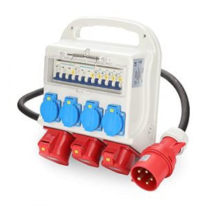 Cecaylie Distributeur de Chantier 32a 2xCEE 400V/16A 5pôles,1xCEE 400V/32A 5pôles,4x230V(Schuko) 2pôles,Distribution de Courant avec Prise Schuko,Coffret de Distribution de Courant pour Chantier (HAOHUOBPY, neuf)