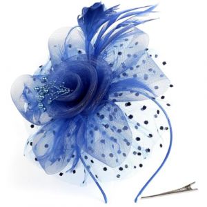 AOWVUTS Fascinator Chapeau Plume Mariage Dames Day Bandeau et Clip Fascinator Chapeau Fleur Maille Plume Dentelle avec Barrett Chapeaus Fascinateur Voile Cocktail Tea Party Chapeaus pour Femme (B, Un) (Foshan City Dange Auto Co., neuf)