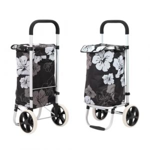 42Litres Aluminium Chariot de Courses Pliable avec Compartiment étanche, Grand Caddie Course, Chariot à roulettes, cadie a roulettes de Courses, Sac a Roulette Course, Shopping Trolley - Fleurs (Trade 2u, neuf)