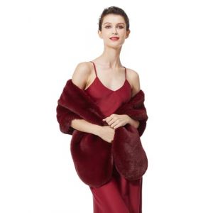 BEAUTELICATE Châle Étole en Fausse Fourrure Cape Boléro De Femme Mariage Hiver sur Robe de Soirée Mariée Cérémonie Fête Demoiselle d'honneur Grande Taille (Taille Unique, Amélioré - Rouge Vineux) (BEAUTELICATE-FR, neuf)