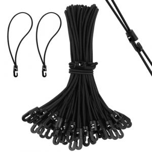 KILDOWS 25 Pièces Tendeurs Elastique avec Crochets, 25cm Tendeurs de Bâche Noir Tendeurs en Caoutchouc Sandow Elastique Corde Élastique avec Crochets pour Camping Bâches Tentes Affiches Bannières (STORE TISTIRNT, neuf)