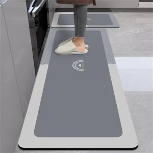 Highdi Absorbant Diatomite Tapis Cuisine, Exquis Moderne Tapis Cuisine Devant Evier Séchage Rapide, Tapis Cuisine Antidérapant, Lavable Tapis de Cuisine, pour Cuisine, Salon (50x200cm,Gris Clair) (Highdi, neuf)