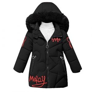 linboo Manteau Fille Doudoune Chaud Veste Hiver Blouson Enfant à Capuche Fourrure mi Long Parka Epaisse Vêtements de Ski, Noir, 11-12 ans (TBONBON-EU, neuf)