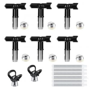 Buse Airless, 6 Pi&egrave;ces Buse de Pulv&eacute;risation Airless,Buse Pistolet Airless pour Pistolet &agrave; Peinture Haute Pression,pour Maisons, B&acirc;timents, Terrasses, Cl&ocirc;tures (Tapez 211,315,417,515,517,523) (attempty, neuf)