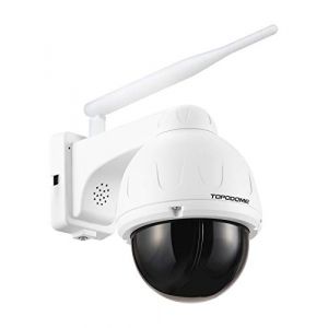 Topodome Caméra de sécurité extérieure avec LED Infrarouge Invisible, Caméra IP Onvif Pan Tilt 5MP sans Fil, Carte SD 32G à l'intérieur, RTSP/Détection humanoïde/Audio 2-Way/Sirène d'alarme/ IP66 (TuoShiJia-FR, neuf)