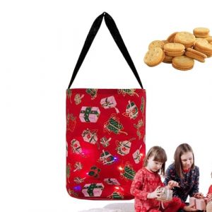 Aufquwk Seau d'Halloween lumineux, seau d'Halloween &agrave; LED - Sac de bonbons de No&euml;l lumineux r&eacute;utilisable polyvalent,Sac &agrave; bonbons de no&euml;l en Polyester, sacs de no&euml;l &agrave; lumi&egrave;re LED, fournitures (fuawieg, neuf)