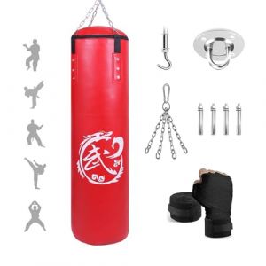4FT Sac de Boxe Frappe Adulte, 120cm Cuir PU de Haute Qualité, Lourd Equipement d'Entraînement MMA Muay Thai Kickboxing, pour Entraînement de Fitness (sans Sables Rempli) (Kmljoee, neuf)