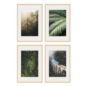 PHOTOLINI Cadre 40x60 bois MDF naturel, cadre 40x60 lot de 4 avec passe-partout pour posters et affiches, verre acrylique incassable, cadre photo 60x40 &agrave; suspendre, cadre 40 x 60 avec accessoires (PHOTOLINI, neuf)