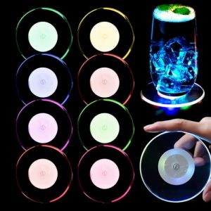 SPORWAY Lot de 8 dessous de verre LED : sous-verres colorés LED lumineux sous-verres pour boissons sous-verres étanches carrés pour fêtes, mariages, bars, Noël (BAOBAOBAOB, neuf)