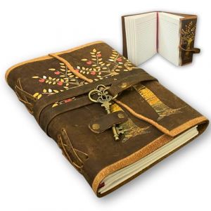 URBAN LEATHER Journal vintage reli&eacute; en cuir, arbre de vie, c&oelig;ur, cl&eacute;, cadeau rustique, marron, livre des ombres, grimoire, gothique, carnet d'&eacute;criture pour homme et femme, agenda fait &agrave; la main avec (Urban.Leather, neuf)