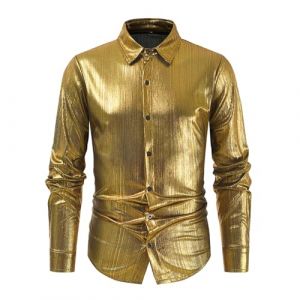 Chemise &agrave; Paillettes pour Homme en Satin de Soie Brillante Disco Party Chemise Veste Tops 2025 Nouvelles Chemises Chemise &agrave; Paillettes Slim Hauts Classique Chemise Chemise Brillante Manches Longues (Beythetly, neuf)