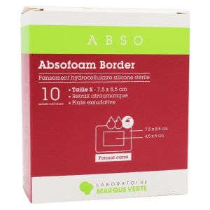 Marque Verte Absofoam Border Pansement Hydrocellulaire Silicone St&eacute;rile 7,5 x 8,5cm 10 pansements (Le Comptoir Sant&eacute;, neuf)
