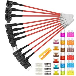 Aiqeer 10 Pi&egrave;ces 12V / 24V Add-a-Circuit Porte-Fusible Set, Porte-Fusible &agrave; Lame de Voiture avec Fil 16 AWG, Gratuit 18 Pi&egrave;ces Fusibles &agrave; Lame et Extracteur de Fusible (Borne Bout &agrave; Bout) (Aiqeer-FR, neuf)