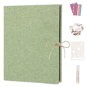 Boic Album Photo Scrapbooking, Lin Traditionnel Scrapbook 60 Pages Noires Mariage Livre d'or, Cadeau Maitre d'école Homme Femme Couple Cadeau Anniversaire (Vert) (Au Honr, neuf)
