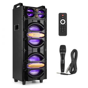 Fenton LIVE2102 Enceinte de soir&eacute;e Bluetooth avec LEDs RGB - 800 Watts, Micro Inclus, 2X 10 Pouces, Lecteur MP3, Lecteur LCD, Id&eacute;al pour Cr&eacute;er Une Ambiance Festive &agrave; Toutes Vos Soir&eacute;es (Sono Mat&eacute;riel, neuf)