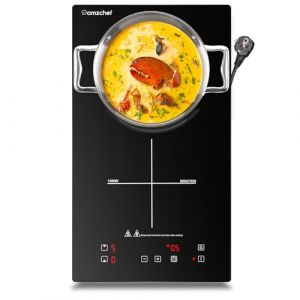 Domino double table de cuisson à induction,AMZCHEF plaque à induction avec cristal noir poli surface,commandes tactiles et sécurité enfant, 10 niveaux de puissance et réglage de la minuterie 3300W (AS-Discount, neuf)