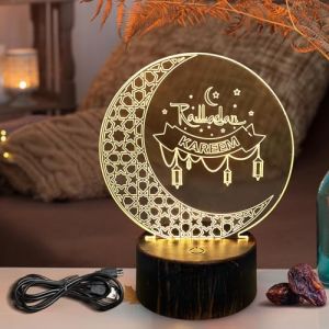 Ramadan Decoration Table, Ramadan Decoration Acrylic Lampe, Islam 3d Veilleuse Lampe Led Deco Ramadan, Omra Mubarak Ornament Mosquee Eid Mubarak Décor Musulmane Lanterne 2025 Kareem Lune, Étoile (A) (JNDMYCAL, neuf)