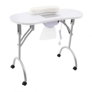 Table de manucure avec aspiration, pliable, aspirateur intégré pour ongles, table de manucure portable avec 4 roulettes, sac de transport, blanc (LoyaltyClivia, neuf)