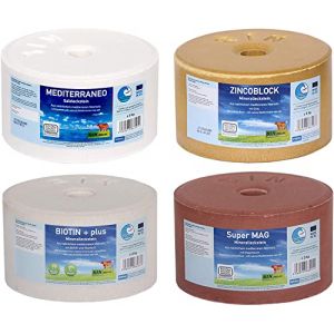 imima Mineral Lick Horse Starter Set with BIOTIN+, ZINCOBLOCK, SUPERMAG, Mediterranean Set de sel à lécher pour Chevaux, Moutons, chèvres et gibier : 4 x 3 kg (DOCARI - Everything Family, neuf)