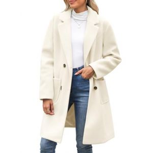 CMTOP Long Manteau Femme Hiver Manteaus En Laine &Agrave; Double Boutonnage Veste &Agrave; Revers Trench-Coat Epaissie Chic et &Eacute;l&eacute;gant Blazer Nizi Coupe-Vent Couleur Unie Classique(Beige,L) (Lemens, neuf)
