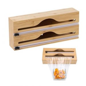 Tilizan Distributeur de Papier Aluminium 2 en 1 en Bois, Organisateur d'emballage de Cuisine, Distributeur Papier Aluminium et Film avec Coupe-Papier, Convient pour Couper Divers Sacs Alimentaires (guangxmuyuanmaoyiyouxiangongsi, neuf)