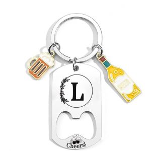 QTZXZX Porte-clés Lettre Initiale Prénom Pour Homme Femme Décapsuleur Porte-clés Personnalisé A-Z, Cadeau lettre initiale Idée Cadeau Anniversaire, Porte Clef Maison Lettres Alphabet, Noël (L) (pingxiangshiqitingdianzishangwuyouxiangongsi, neuf)