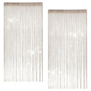 2 Pi&egrave;ces Rideau de Fil, 100 X 200cm Rideaux Fils Paillette Panneau Mural, Couleur Champagne Protection Contre les Mouches Perles Rideau Anti Mouches, Convient pour Mariages, Caf&eacute;s, Restaurants, Portes (YYBYEU, neuf)