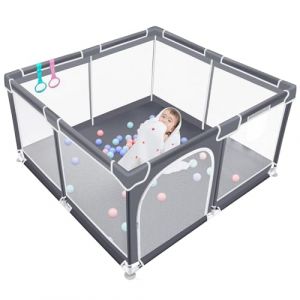 150x180×65 cm Parc Bebe avec 50 Balles, Parc Enfant,Bébé en Tissu Oxford,pour Bebe xxl avec,De Jeux Bébé avec Filet Respirant Sur Quatre Côtés et Ventouses -Gris (JUTAIB, neuf)