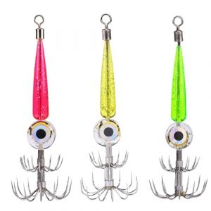 3 Pi&egrave;ces Leurre Calamar De P&ecirc;che Turlutte Leurres Leurres De P&ecirc;che &Agrave; Double Hame&ccedil;on, Lumineuse Turlutte Leurre LED &Eacute;lectronique Calmar App&acirc;t Turluttes Calamar Peche Mer 3 Crochets Peche Kits (lanotebleue, neuf)