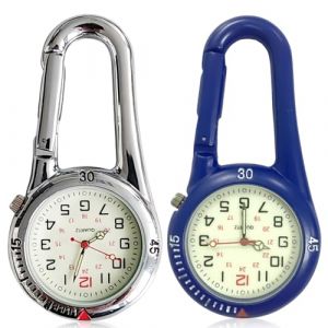 GAOUTO Lot de 2 montres &agrave; mousqueton, montre de poche avec fixation &agrave; mousqueton, montre-bracelet &eacute;tanche, montre d'infirmi&egrave;re, montre &agrave; quartz analogique lumineuse, montre mousqueton pour cyclistes (KAROULLA, neuf)
