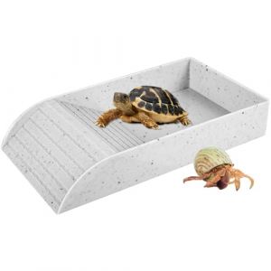 Accessoire Tortue avec Rampe d'escalade, Gamelle Reptile Baignoire pour Tortue, Accessoire de Cage d'Aquarium pour Tortue, Serpent, Lézard, Amphibien Reptiles,Blanc, 30,5 x 14,8 x 5,8 cm (Jerelyfly, neuf)
