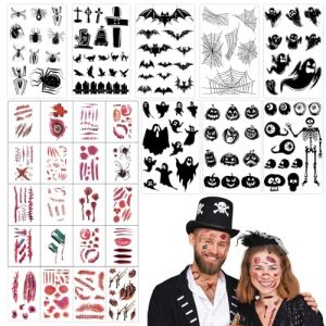 8 pcs Temporäre Tattoos, Halloween Spinnen Gespenst Fledermaus Tattoo,Realistic & Last Long Cosplay Aufkleber für Halloween Horror Night Maskerade Cosplay Thema Party Karneval Fasching Accessoires (Heskead, neuf)