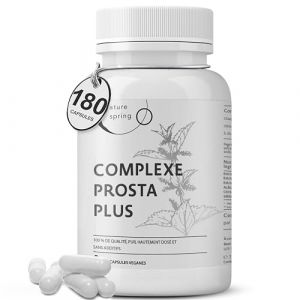 Prosta Plus Complexe – 180 gélules de prostate hautement dosées – Formule unique à base de graines de citrouille, d'extrait de palmier nain, de racine d'ortie avec zinc, vitamine E et sélénium (NatureSpring, neuf)