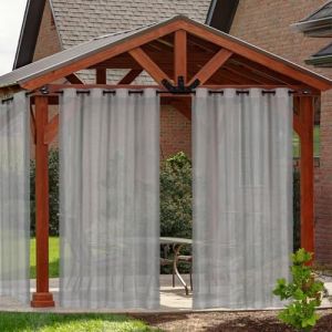 RCLONGEU Rideaux d'Extérieur - Voilage Blanc Rideau Imperméable à Pattes Réglable, Lumière Filtrer Décoration de Terrasse Jardin Patio, 2 Piece (2x132*213CM,Gris Clair) (RCLONG, neuf)