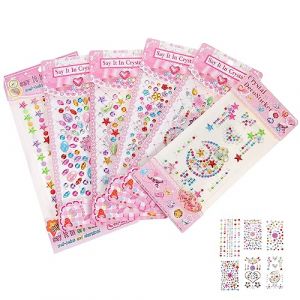 COMPUKAS 6 Feuilles Stickers Rhinestones Autocollants Visage Corps Festival Halloween Bijoux Paillettes Auto Adhésifs Safe (Sublimation.Shine, neuf)