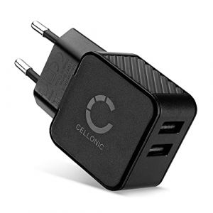 CELLONIC Chargeur USB EU-Plug 2 Ports 5V 3.4A 17W Noir Bloc Alimentation USB 100V - 240V, pour Un Chargement sur Prise Secteur (subtel, neuf)